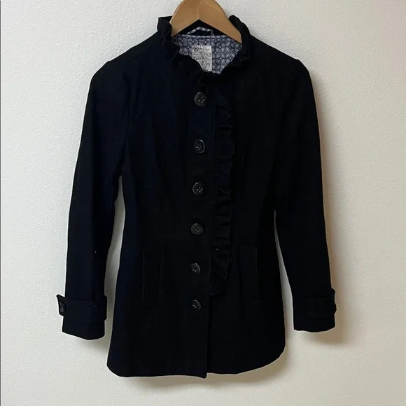 Tulle Black wool blend Women's Jacket with ruffle detail. Size S - Picture 1 of 5